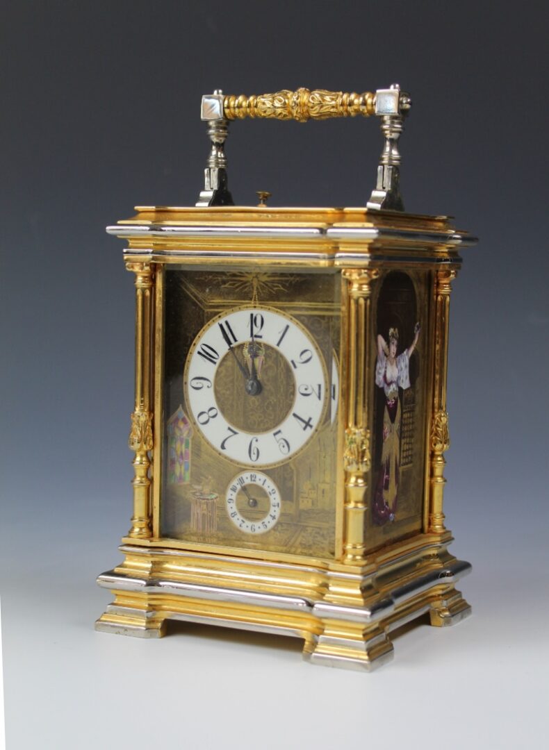 Carriage Clock painted with Orientalist Figures