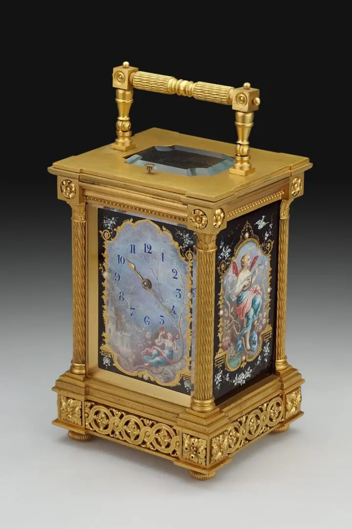 Rare Petite Sonnerie and Enamel Mounted Carriage Clock