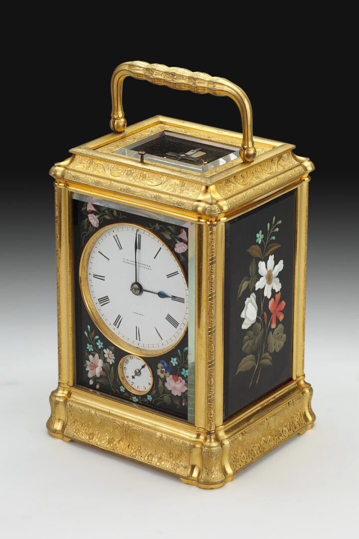 Rare Pietre Dure Mounted Carriage Clock, Four Panel