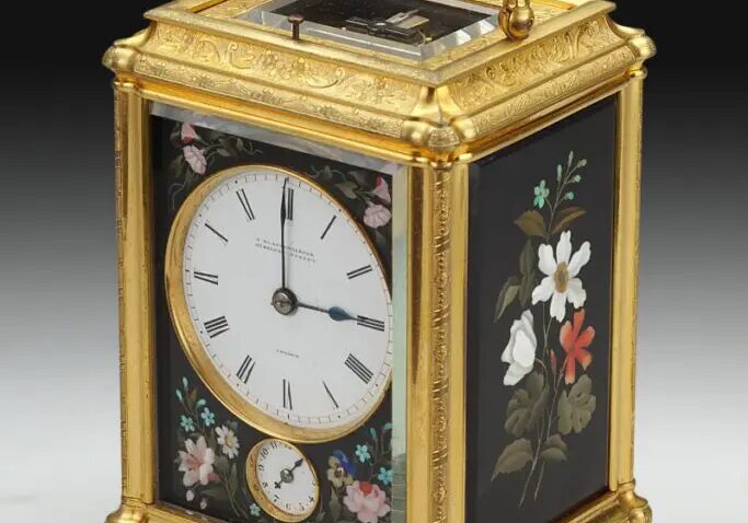 Rare Pietre Dure Mounted Carriage Clock, Four Panel